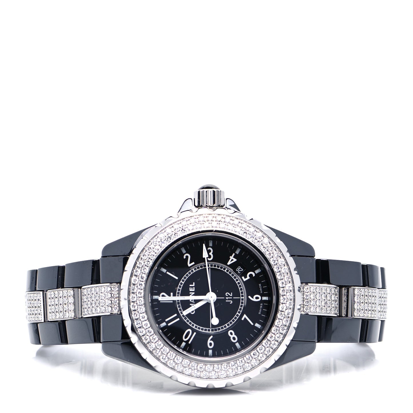 Stainless Steel Ceramic Diamond Pave Bezel 33mm J12 Automatic Watch Black