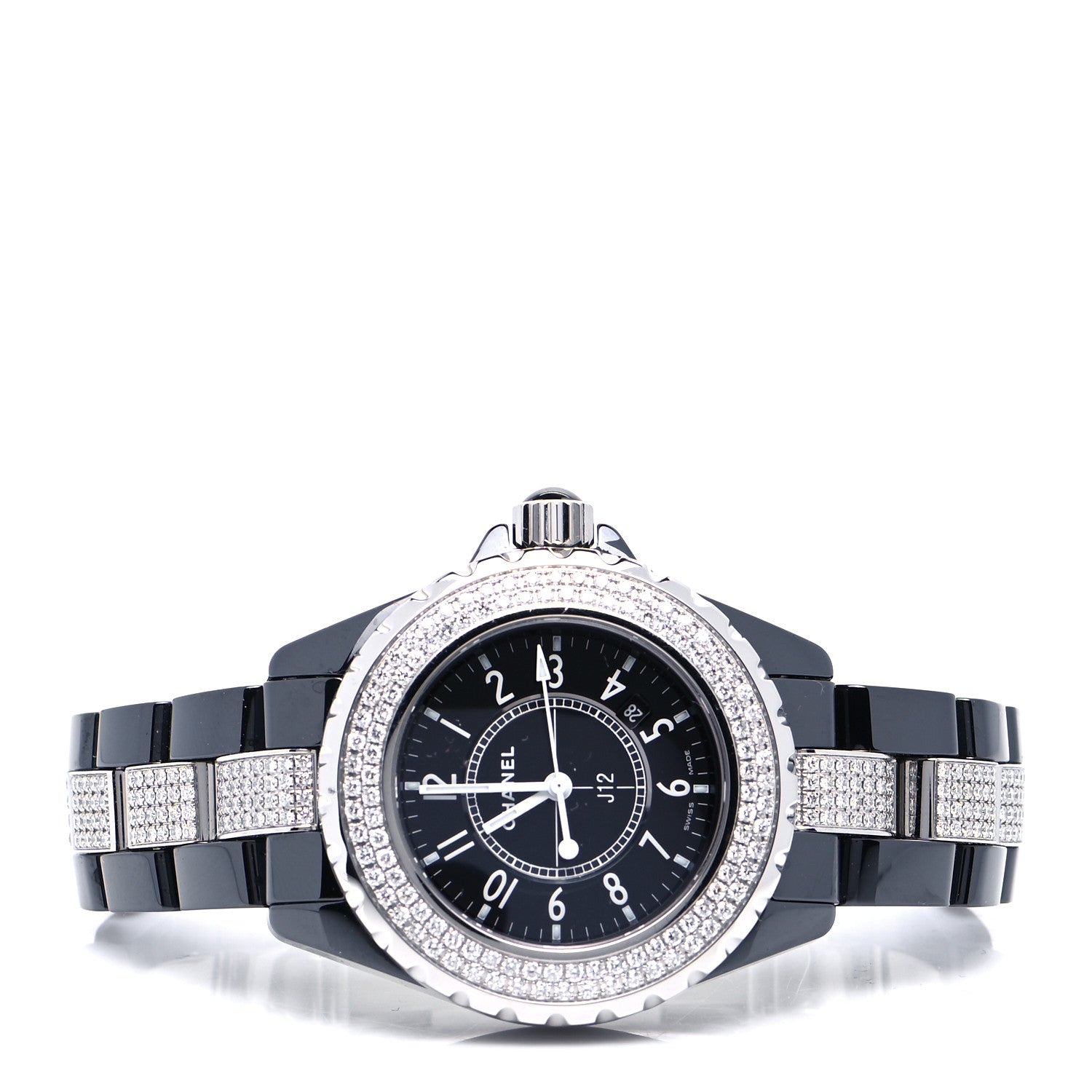 Chanel Stainless Steel Ceramic Diamond Pave Bezel 33mm J12 Automatic Watch Black 2 of 5