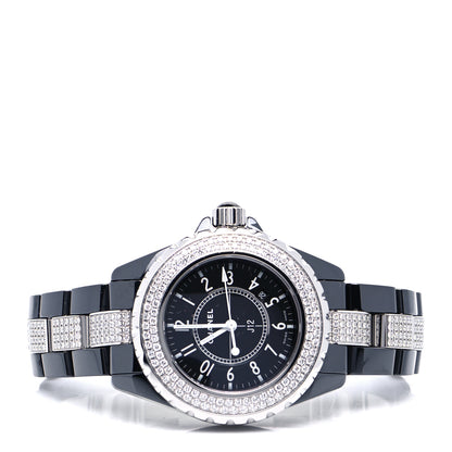 Chanel Stainless Steel Ceramic Diamond Pave Bezel 33mm J12 Automatic Watch Black 2 of 5