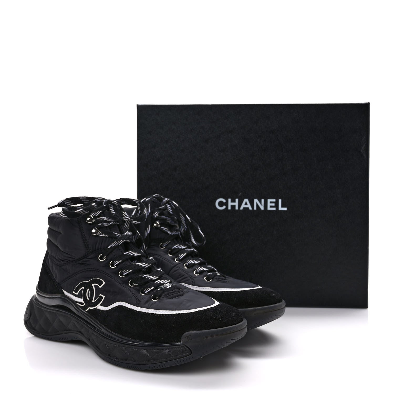 Chanel Fabric Calfskin Suede Womens CC Sneakers 40 Black 8 of 8