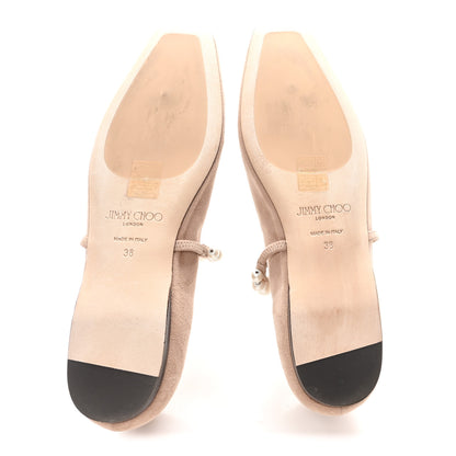 Jimmy Choo Suede Pearl Embellished Ade Flat 38 Ballet Pink 6 of 10