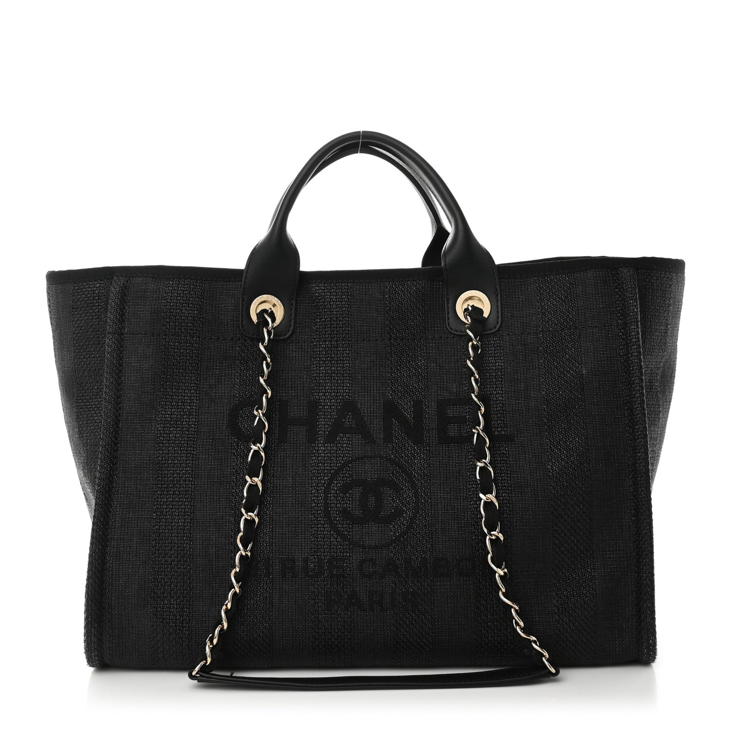 Mixed Fibers Calfskin Striped Medium Deauville Tote Black