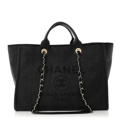 Chanel Mixed Fibers Calfskin Striped Medium Deauville Tote Black 1 of 11