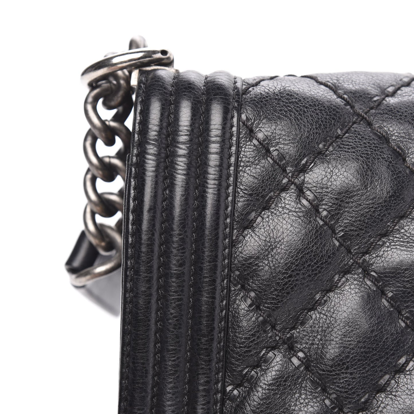Calfskin Double Stitch Medium Boy Flap Black