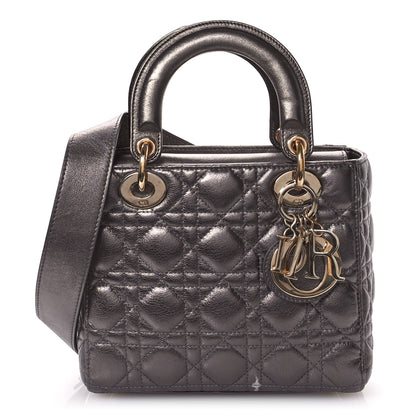 Christian Dior Metallic Grained Calfskin Cannage Small Lady Dior Gunmetal 1 of 11