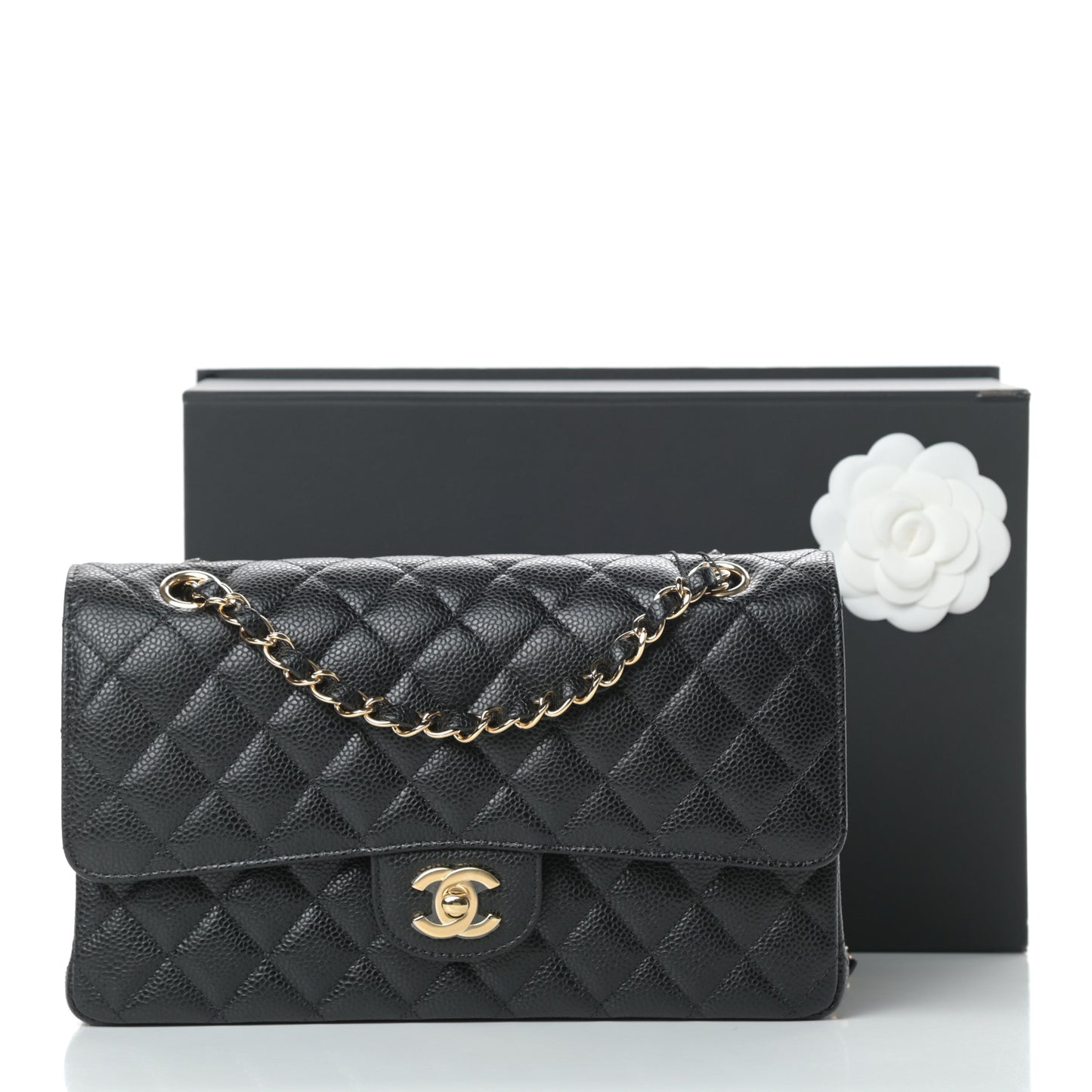 Caviar Quilted Medium Double Flap Black