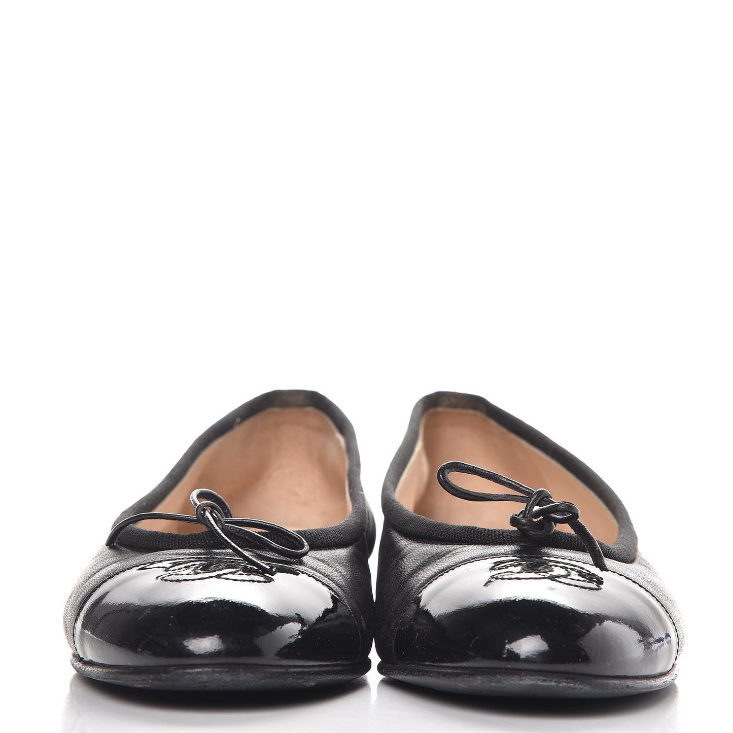 Lambskin Patent CC Cap Toe Ballerina Flats 36.5 Black