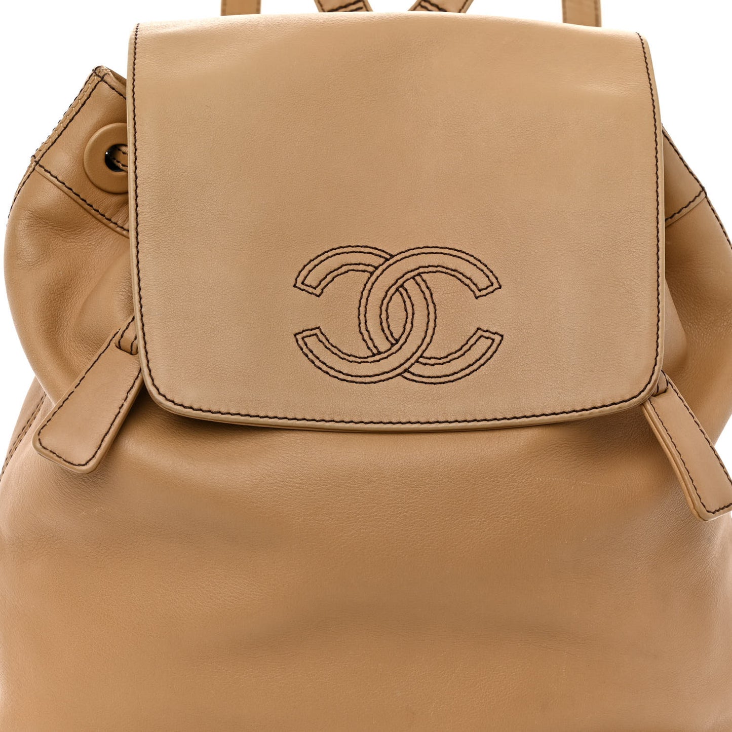 Lambskin CC Drawstring Backpack Beige