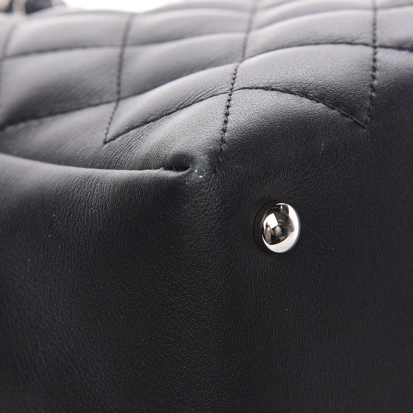 Calfskin Quilted Feather Weight Bowling Bag Black Beige