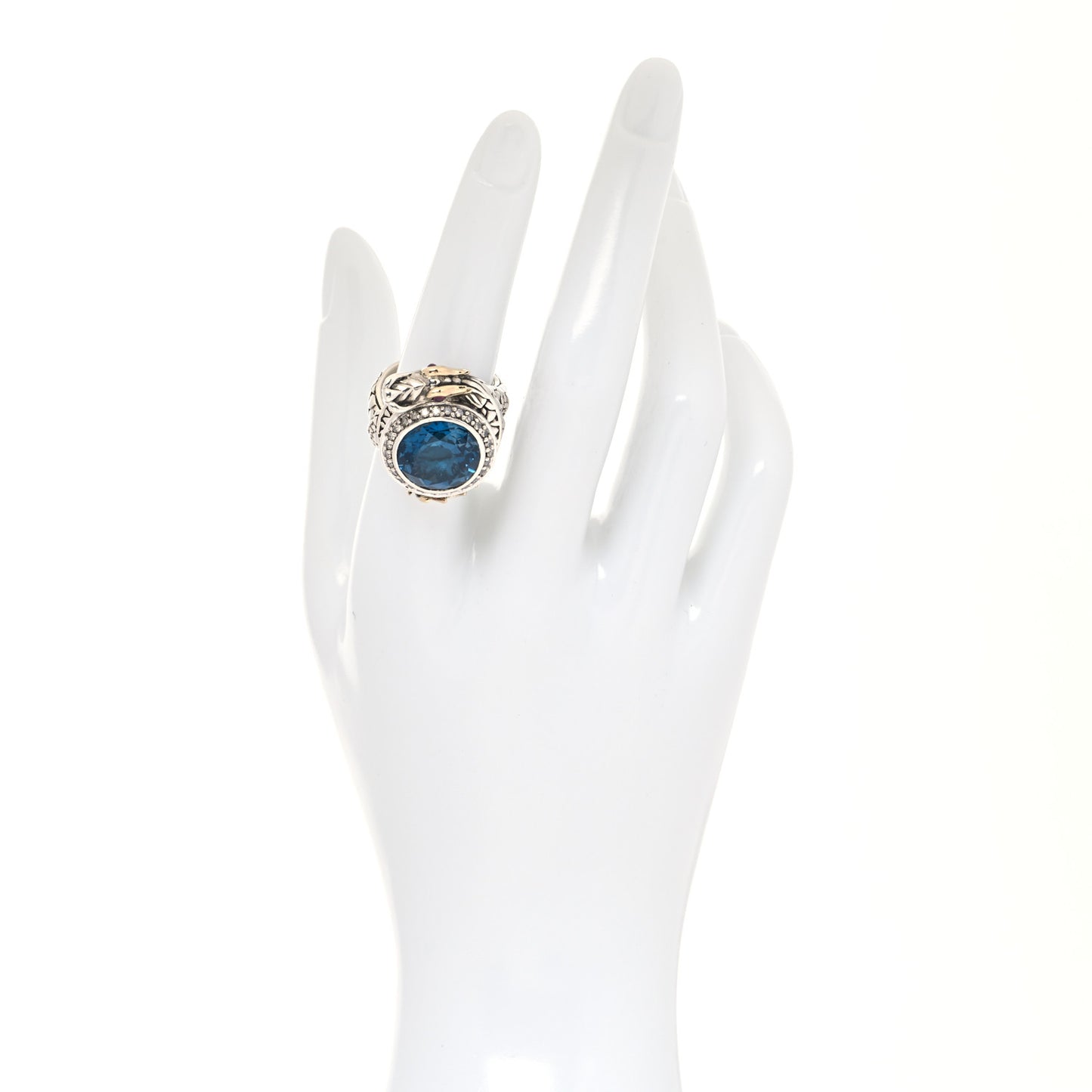 Sterling Silver 18K Yellow Gold Diamond Blue Topaz Ruby Naga Dragon Ring 55 7.25