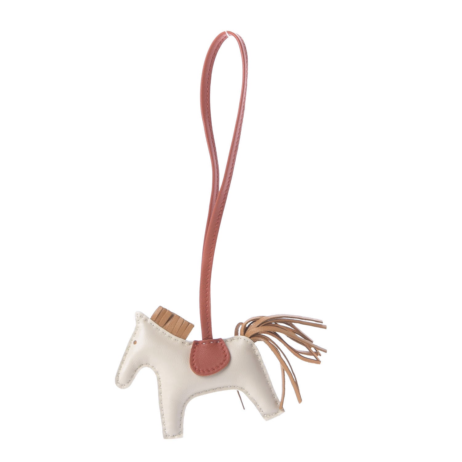 Hermes Milo Lambskin Grigri Rodeo Horse Bag Charm PM Craie Sesame Cornaline 3 of 6