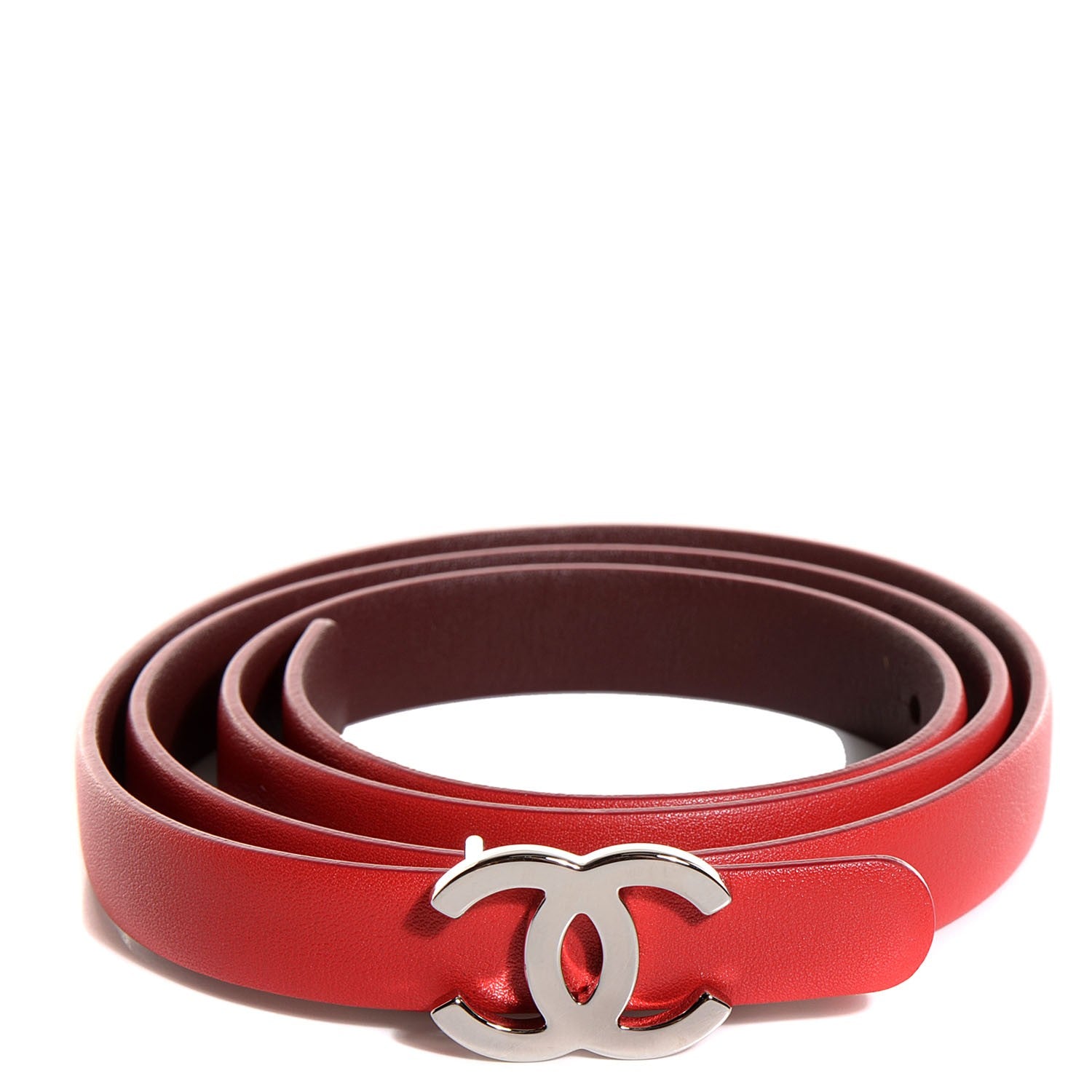 Chanel Reversible Leather CC Skinny Belt 85 Red Bordeaux 1 of 5