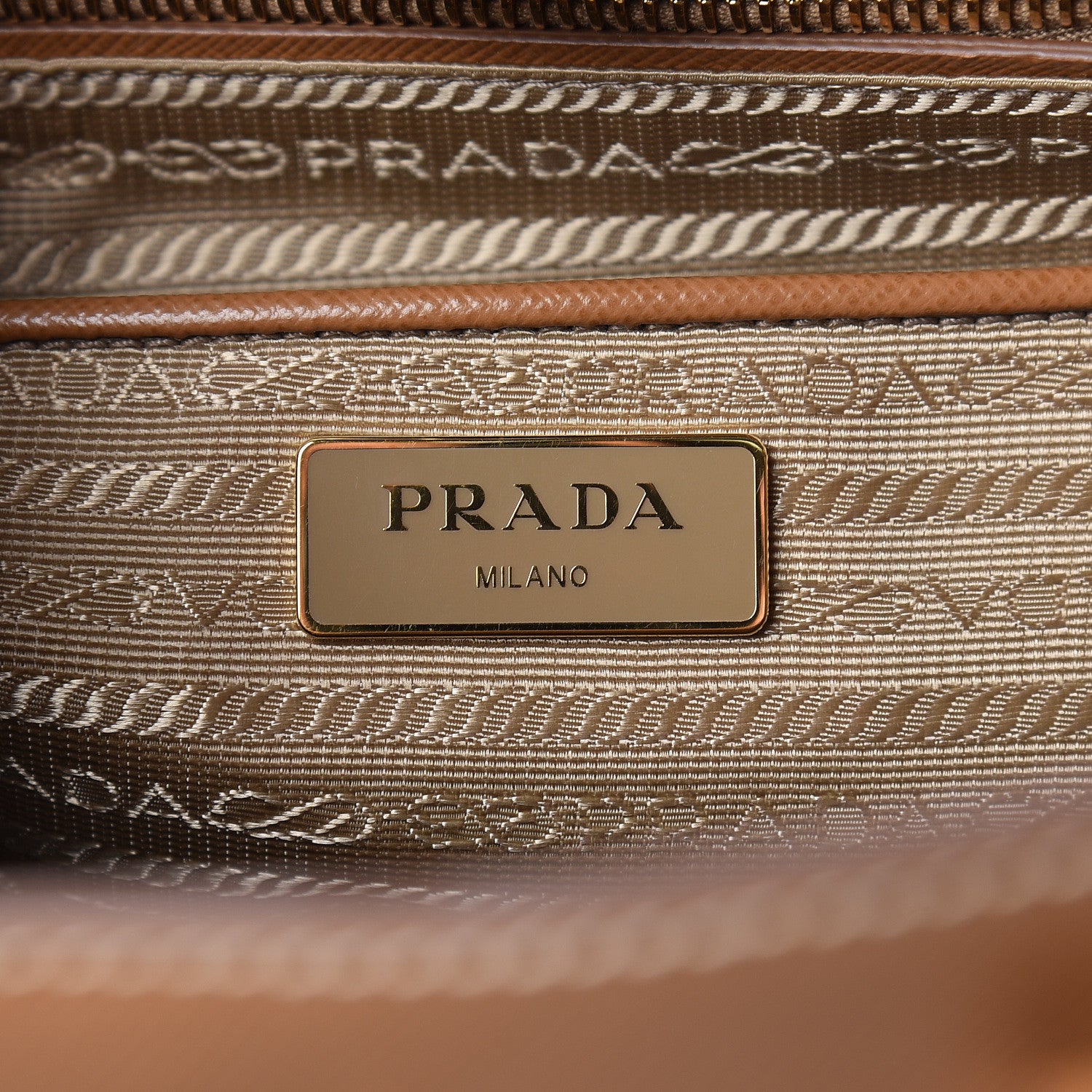 Prada Saffiano Lux Medium Bi-Color Tote Caramel Mimosa 6 of 13