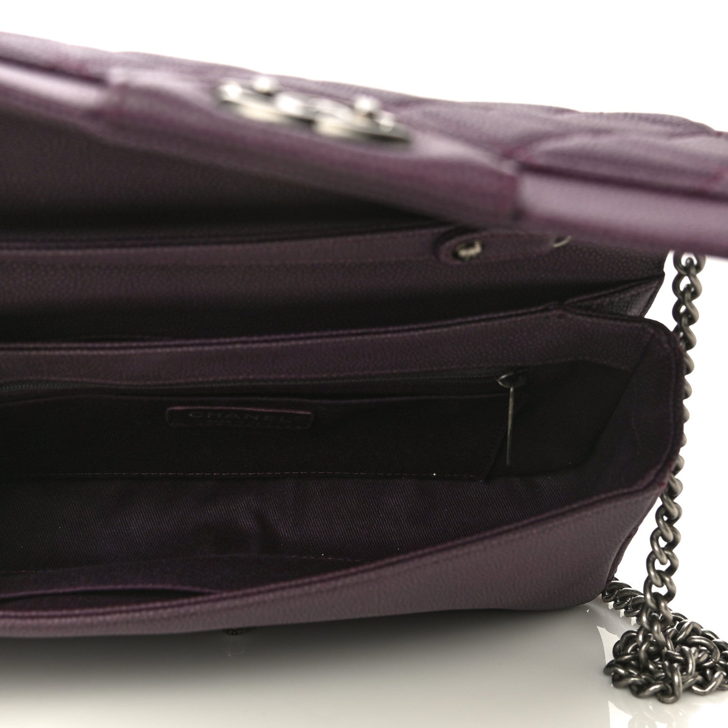 Chanel Washed Caviar Quilted Small Turn Around Ligne Flap Dark Purple 5 of 11