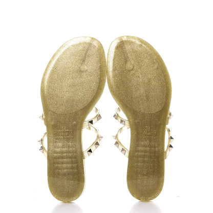 Valentino Garavani PVC Jelly Glitter Rockstud Caged Flat Thong Sandals 35 Oro 5 of 8