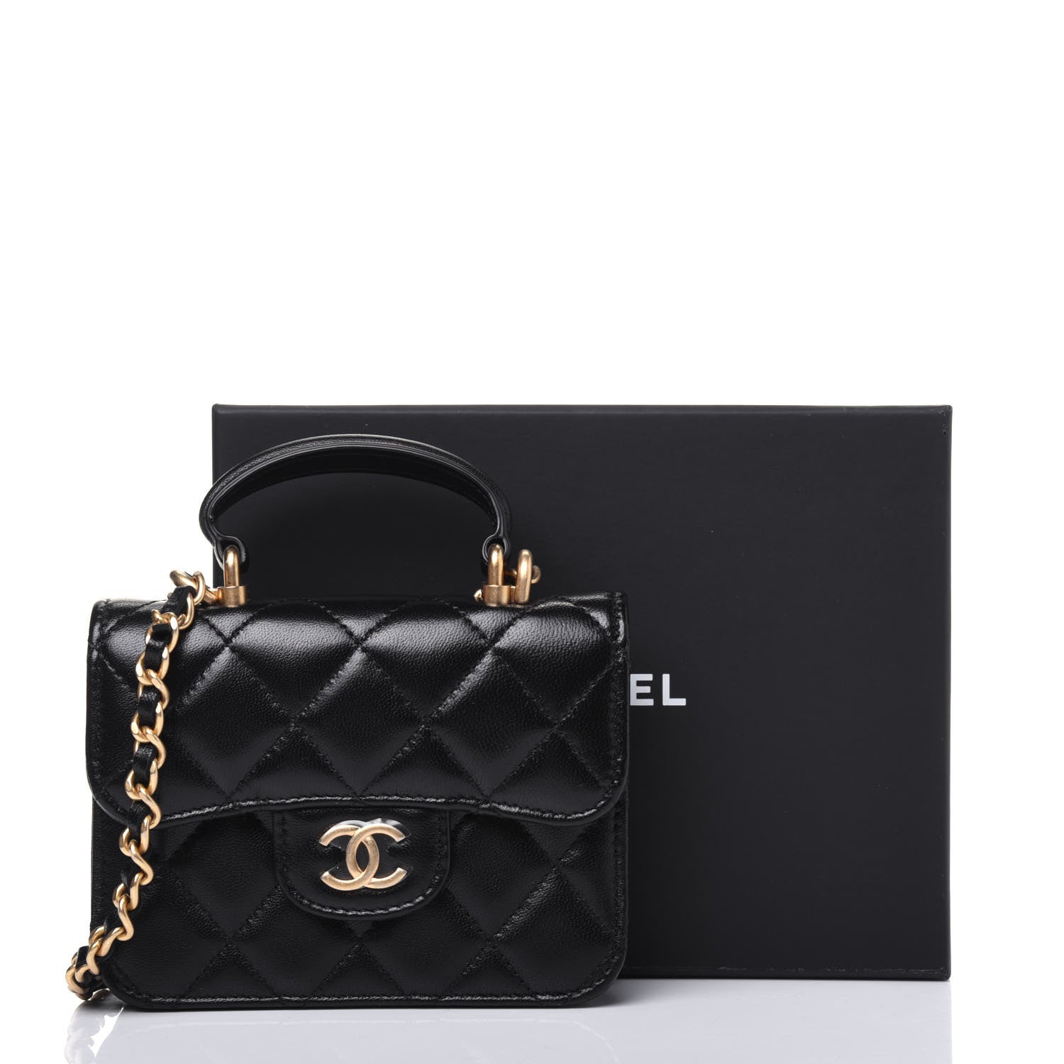 Chanel Lambskin Quilted Top Handle Flap Coin Purse With Chain Black 12 of 12