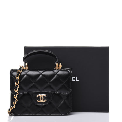 Chanel Lambskin Quilted Top Handle Flap Coin Purse With Chain Black 12 of 12
