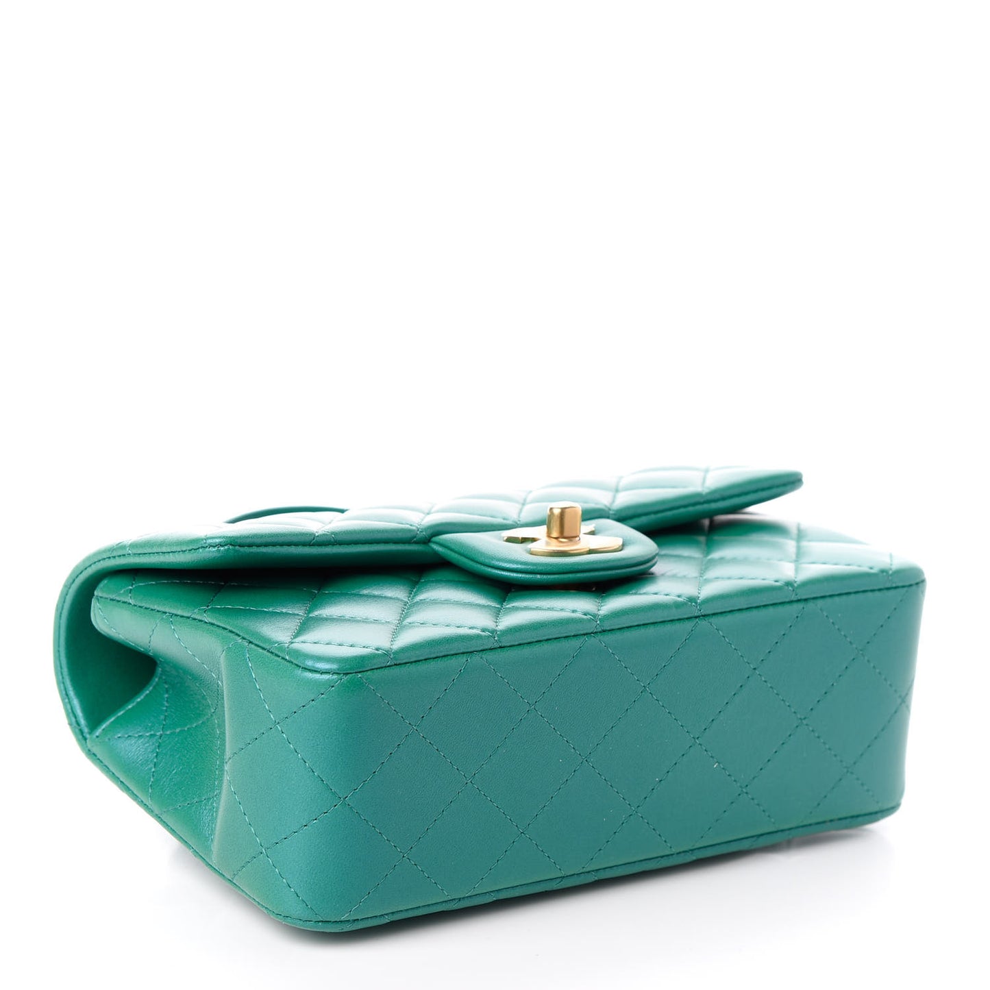 Iridescent Lambskin Quilted Mini Top Handle Rectangular Flap Green