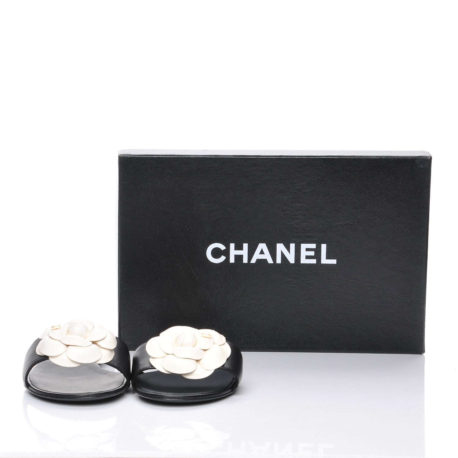 Chanel Lambskin Camellia Sandals 39.5 Black White 8 of 8