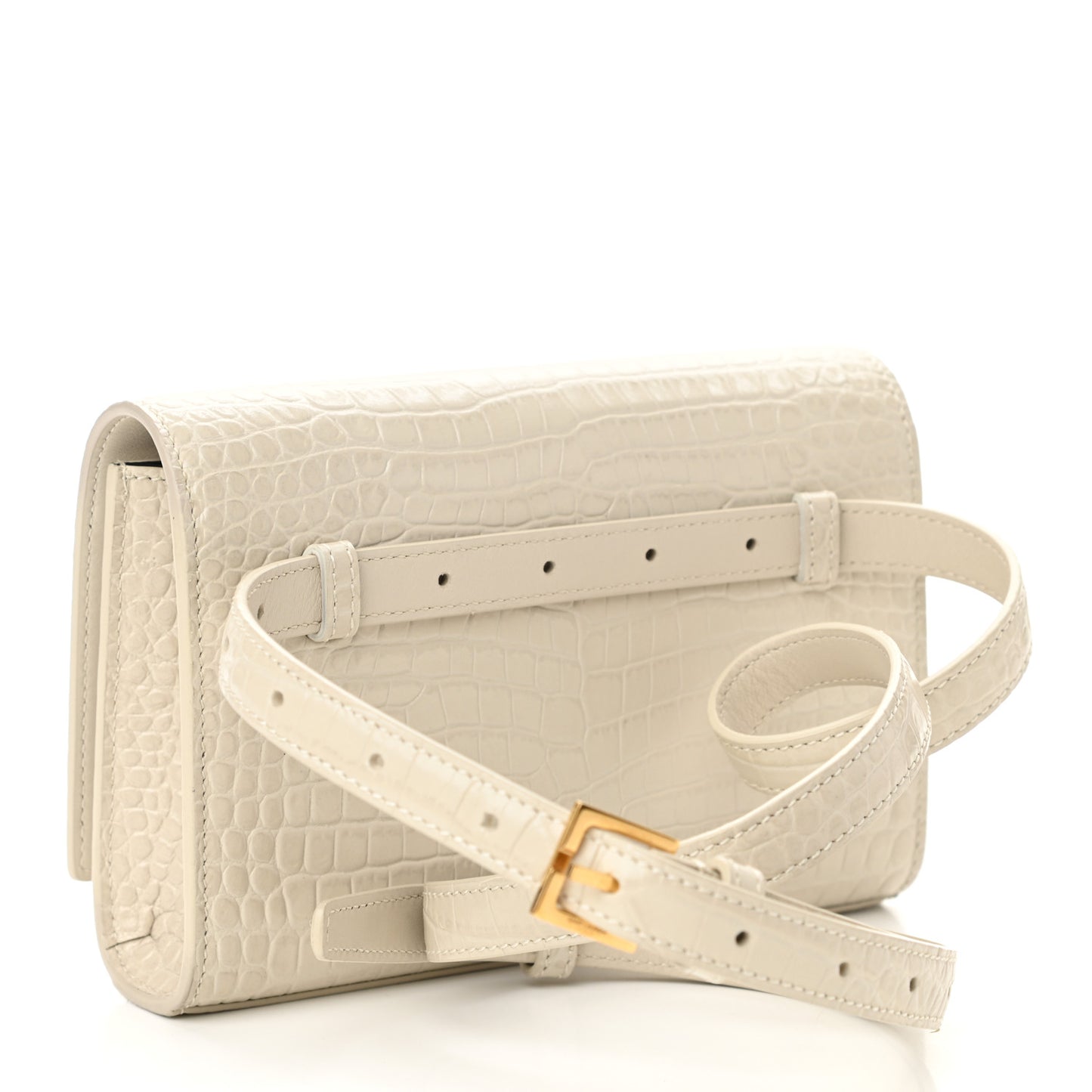 Calfskin Crocodile Embossed Monogram Kate Belt Bag Crema Soft