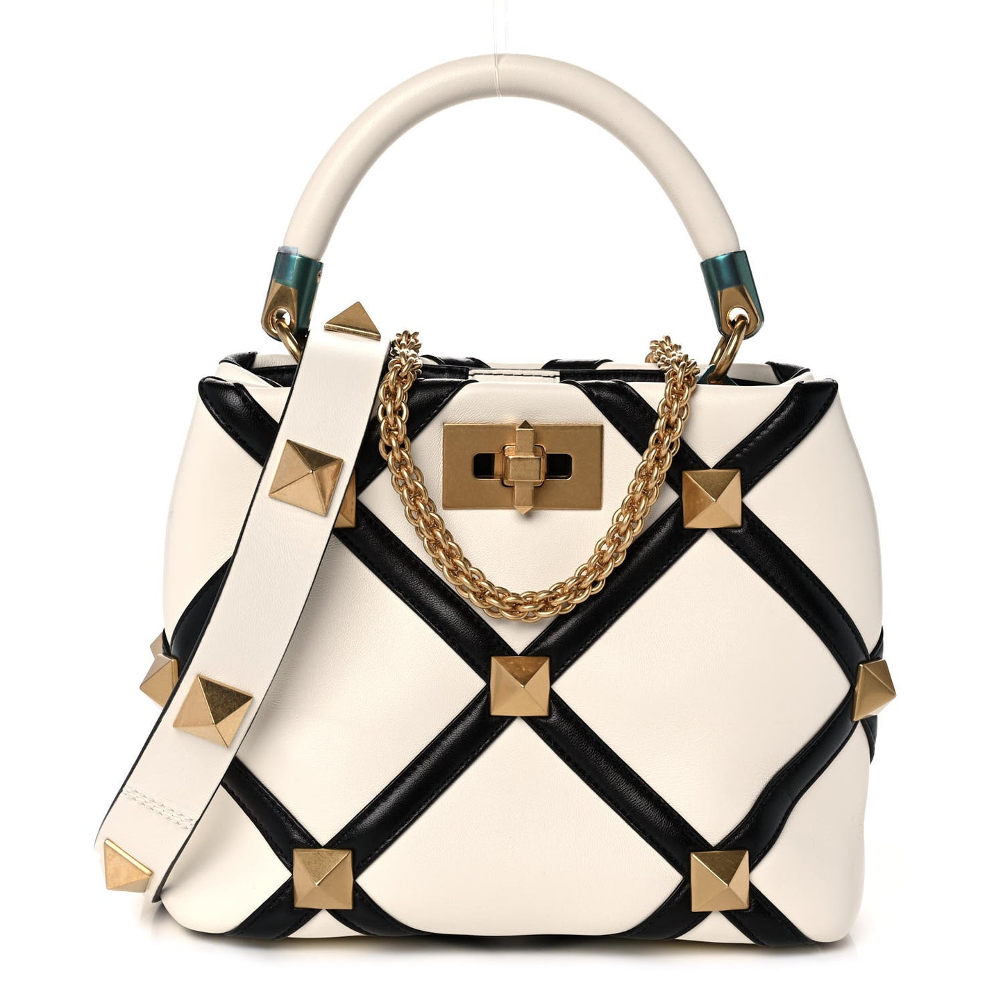 Nappa Small Roman Stud The Handle Bag Ivory Black