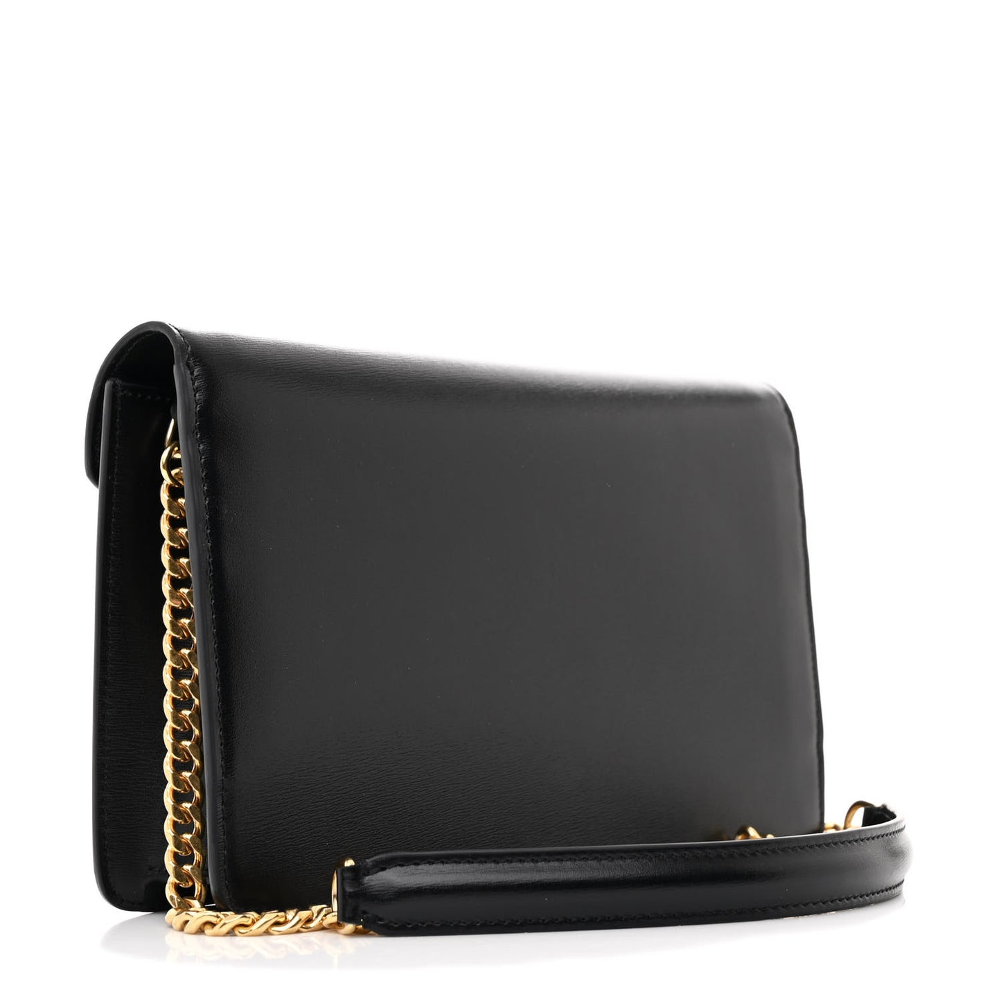 Shiny Calfskin Triomphe Margo Wallet on Chain Black