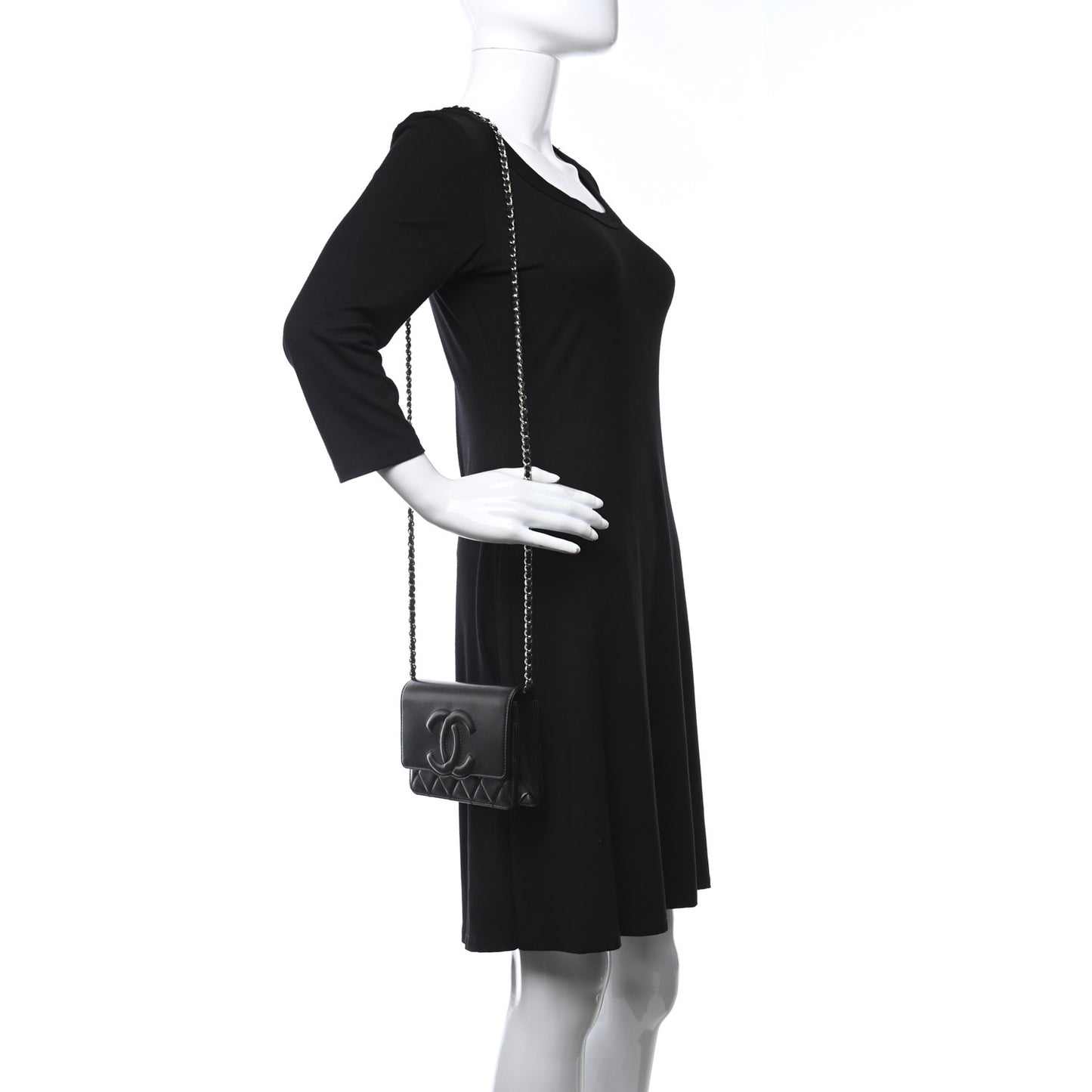 Goatskin Quilted Timeless CC Wallet On Chain WOC Black