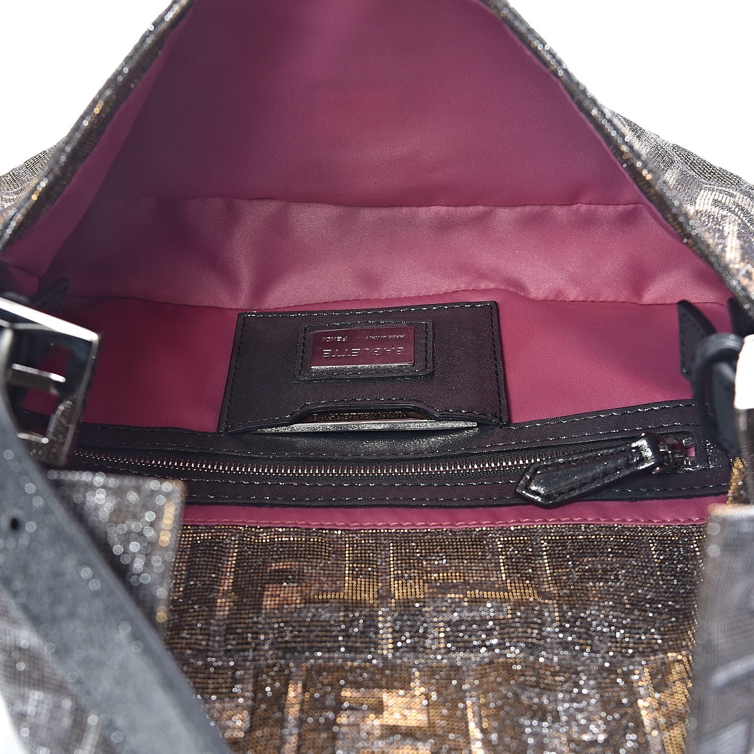 Fendi Metallic Lurex Zucca Vitello Baguette Oro Argento 5 of 10