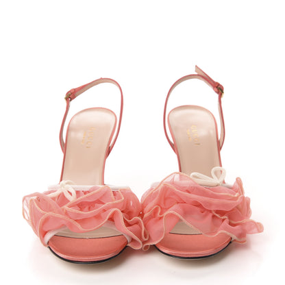 Gucci Tulle Ruffle Mid Heel Slingback Sandals 36 Peach White 2 of 10