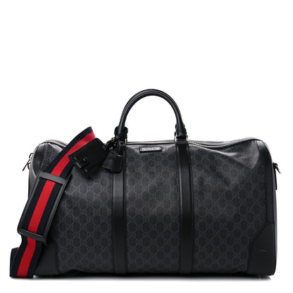 Gucci Soft GG Supreme Monogram Appia Calfskin Web Large Carry On Duffle Bag Black Grey 1 of 10