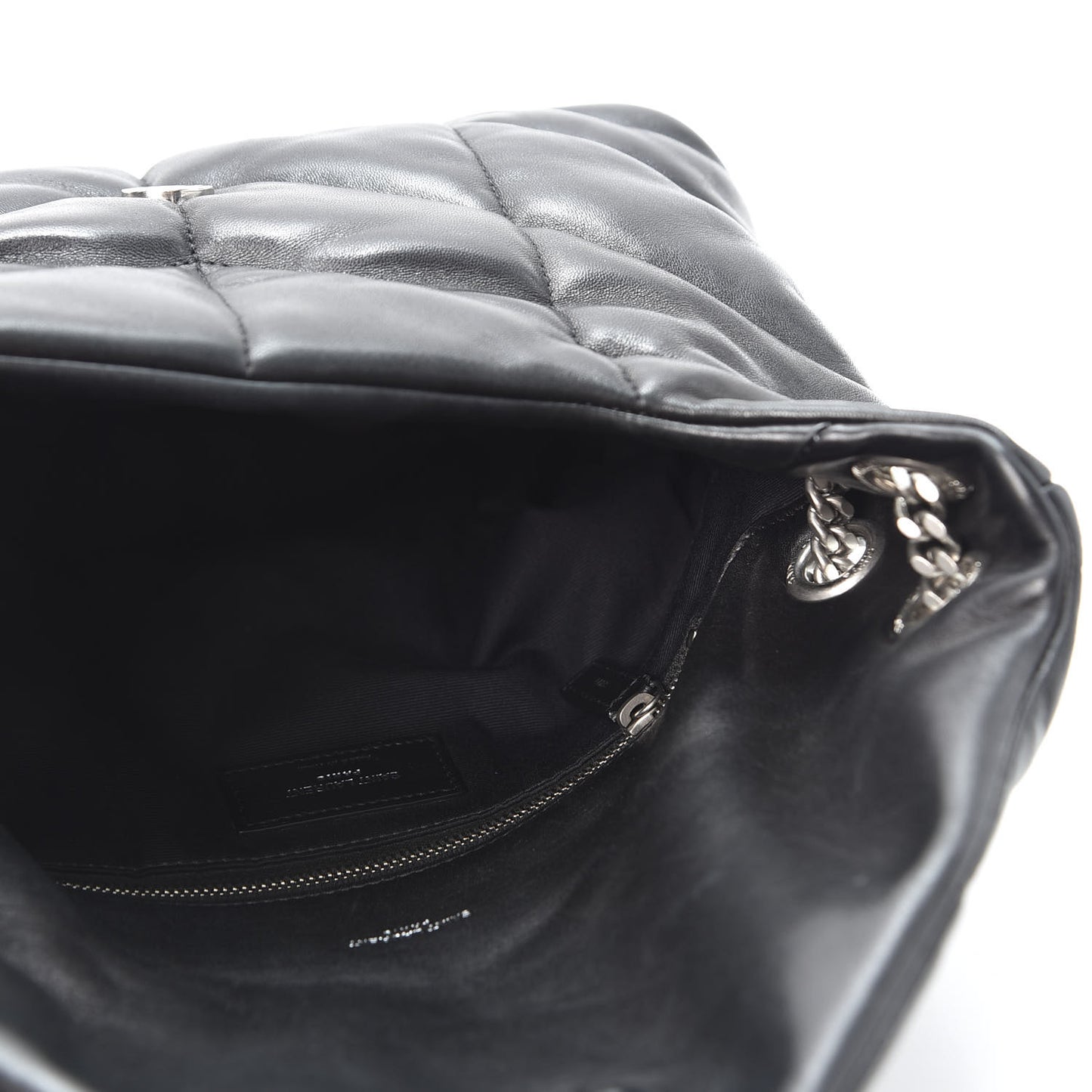Lambskin Quilted Small Loulou Puffer Monogram Chain Satchel Black