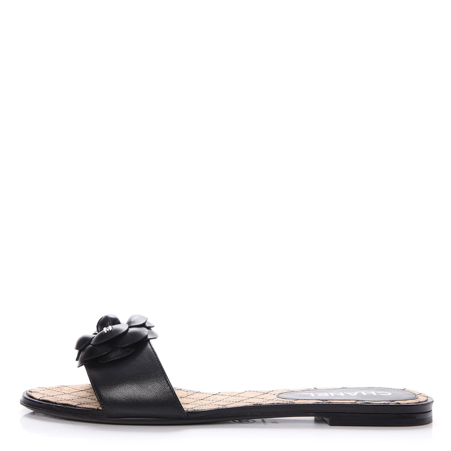 Chanel Calfskin Cork Camellia Sandals 40 Black 1 of 15