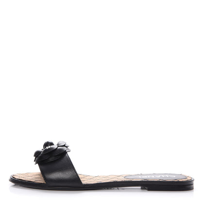 Chanel Calfskin Cork Camellia Sandals 40 Black 1 of 15