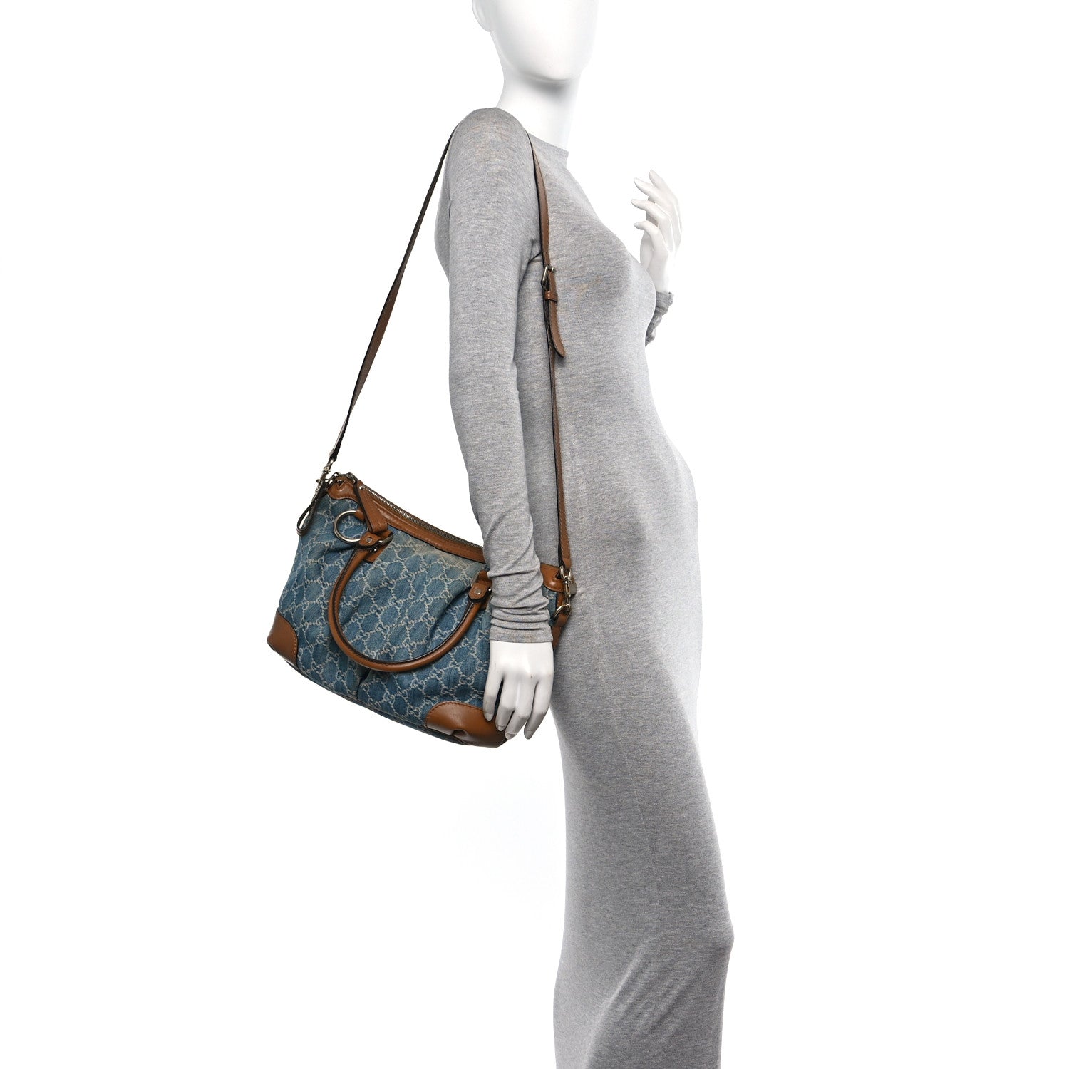 Gucci Denim Monogram Medium Sukey Top Handle Blue 2 of 10