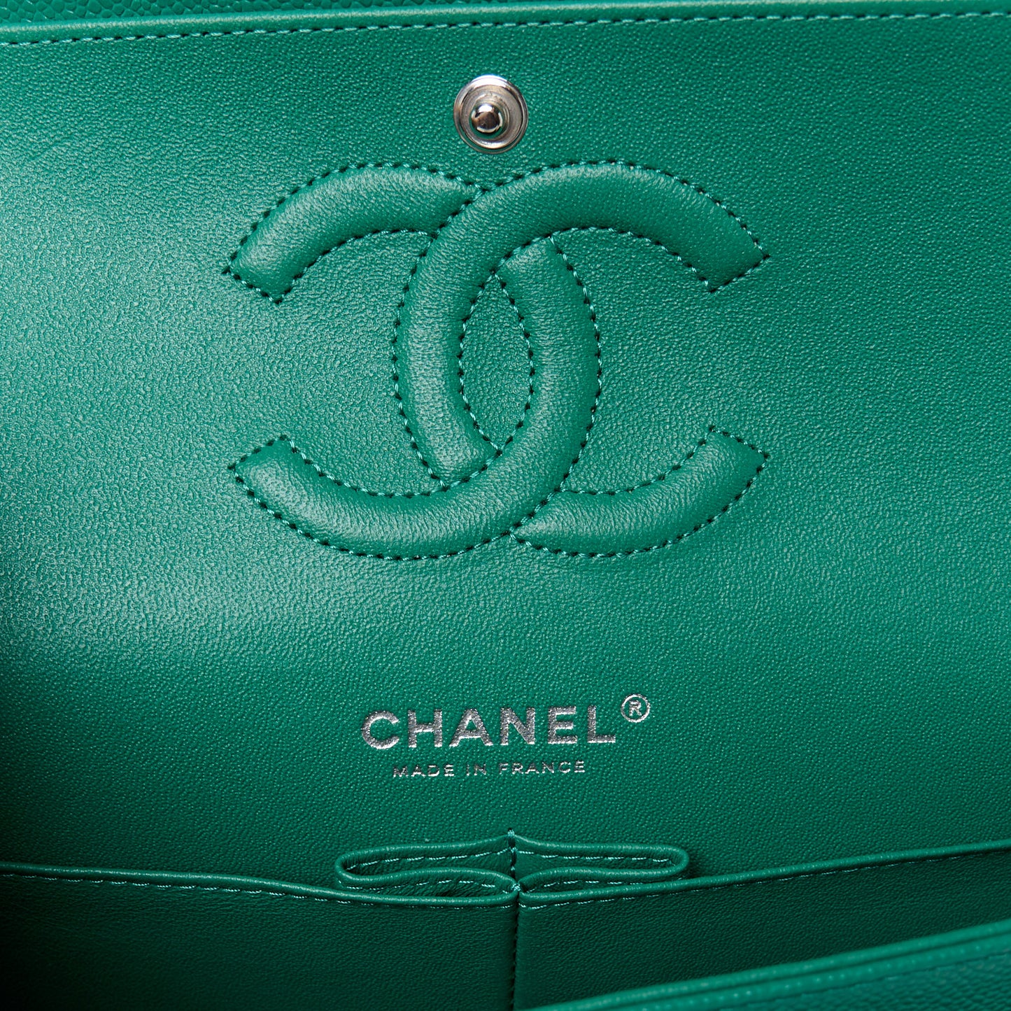 Caviar Quilted Medium Double Flap Green