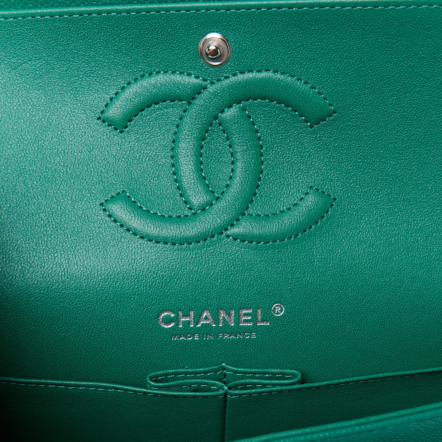 Chanel Caviar Quilted Medium Double Flap Green 6 of 12