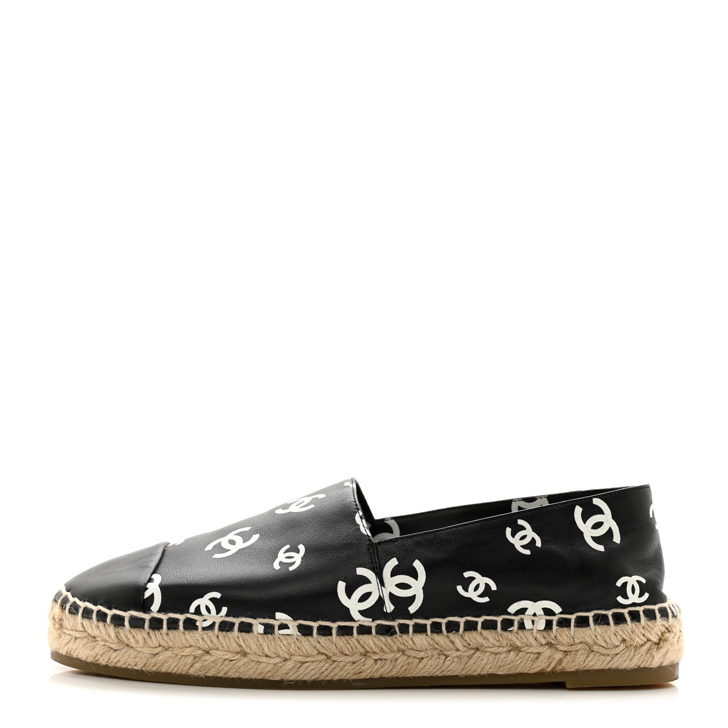 Chanel Lambskin Printed CC Espadrilles 40 Black White 1 of 10