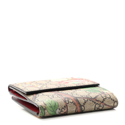 Gucci GG Supreme Monogram Tian French Flap Wallet Beige Multicolor Red 4 of 9
