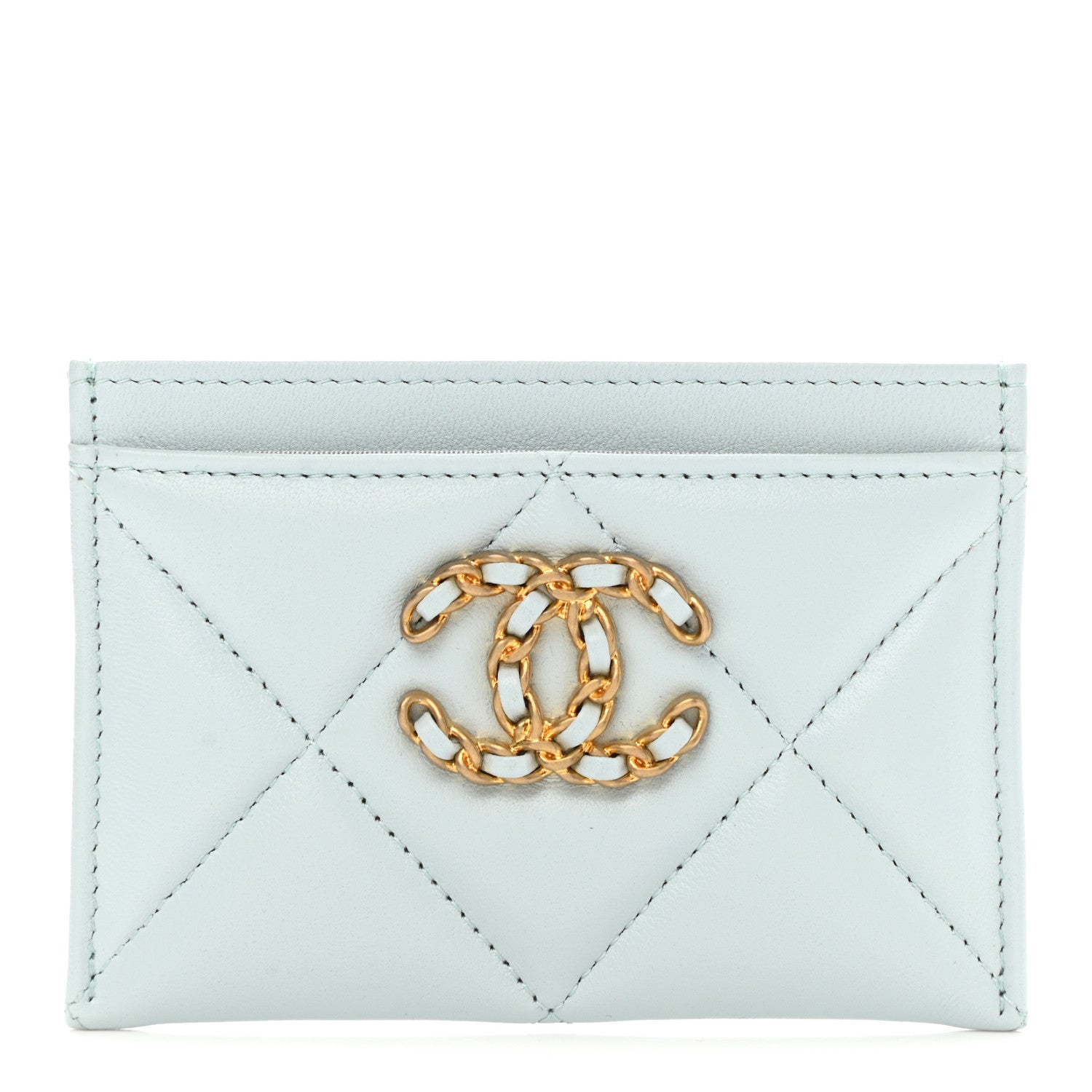 Chanel Lambskin Quilted Chanel 19 Card Holder Light Blue 1 of 8