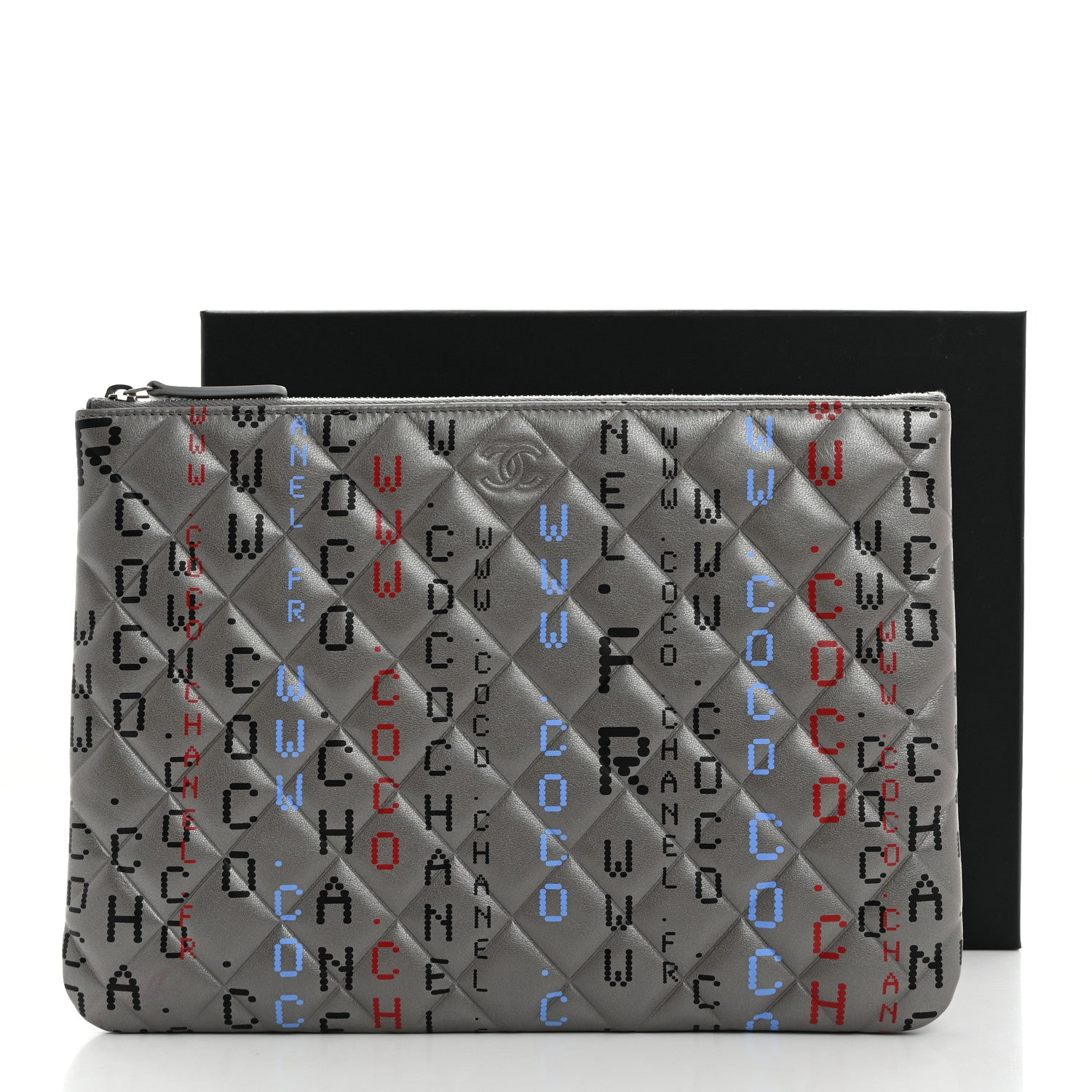 Chanel Metallic Lambskin Quilted Medium Data Center Cosmetic Case Silver 8 of 8