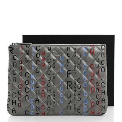 Chanel Metallic Lambskin Quilted Medium Data Center Cosmetic Case Silver 8 of 8