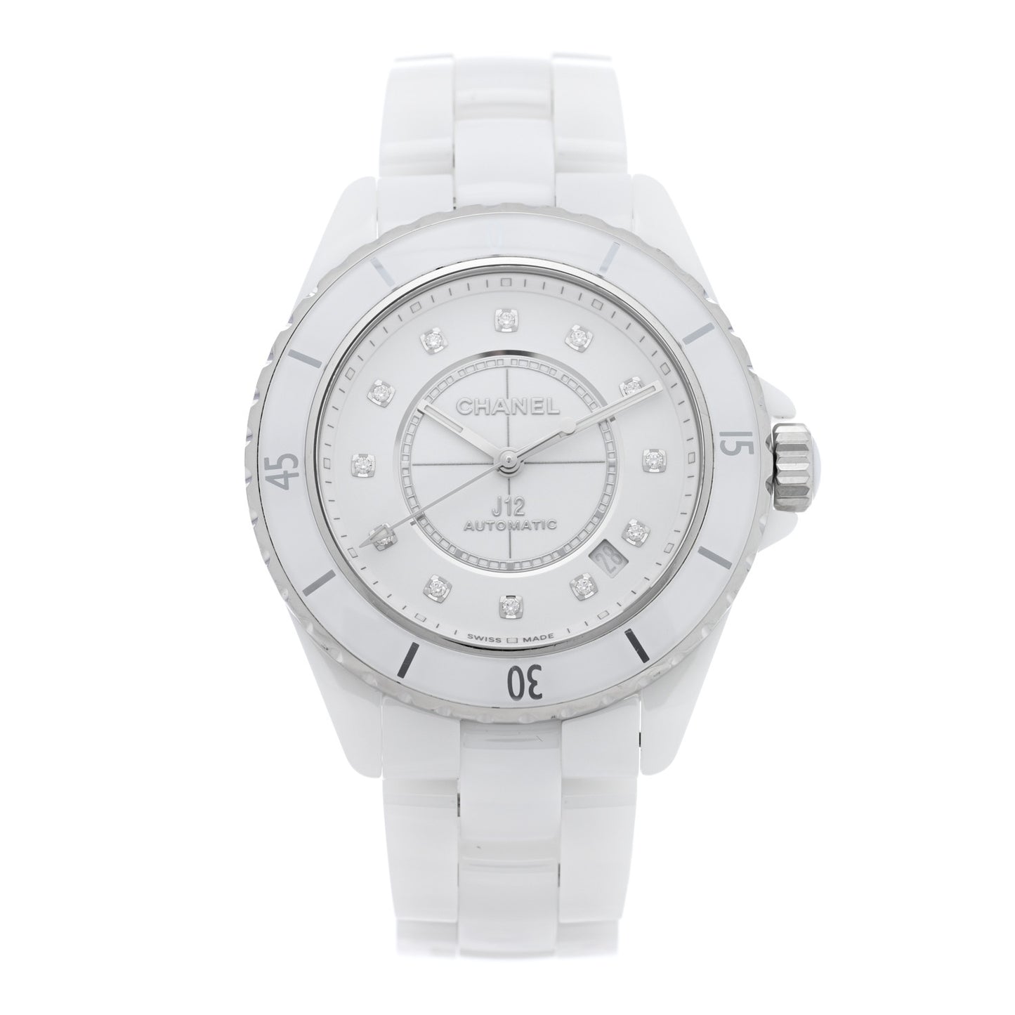 Stainless Steel Ceramic Diamond 38mm J12 Automatic Watch White