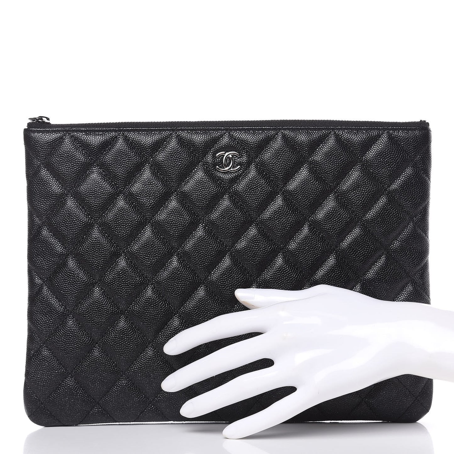 Iridescent Caviar Quilted Medium Cosmetic Case Black