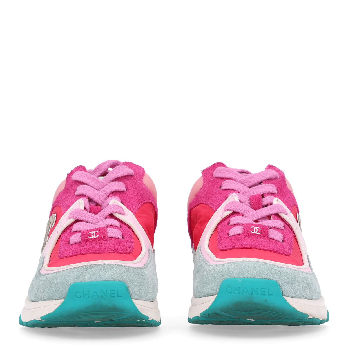 Nylon Calfskin Suede Womens CC Sneakers 37 Fuchsia Pink