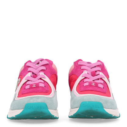 Chanel Nylon Calfskin Suede Womens CC Sneakers 37 Fuchsia Pink 3 of 11