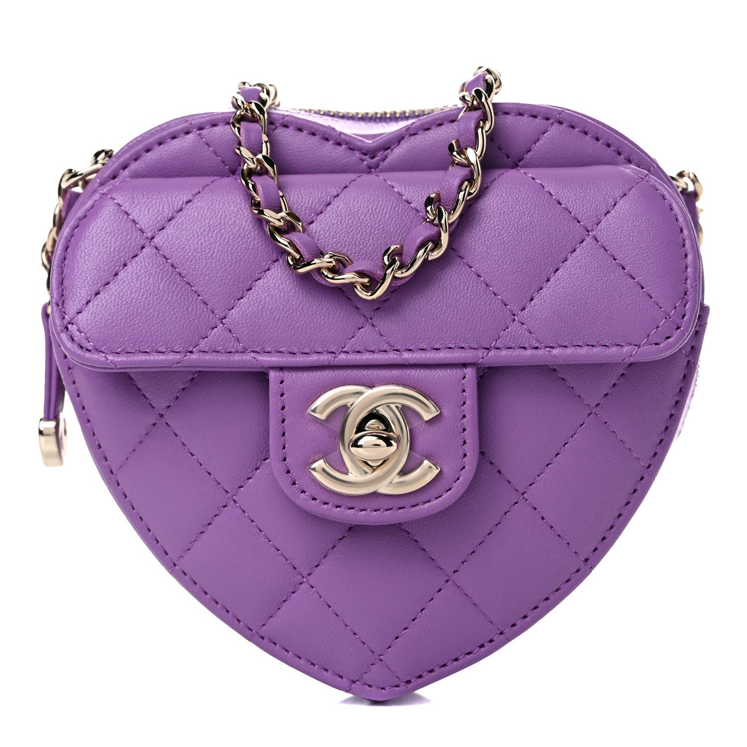 Chanel Lambskin Quilted CC In Love Heart Clutch With Chain Purple 1 of 10