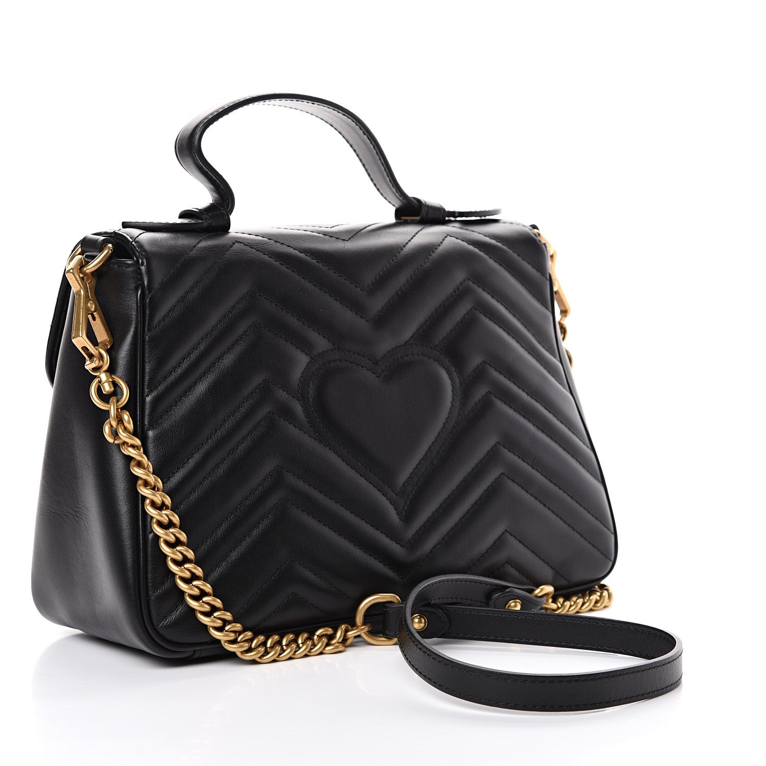 Gucci Calfskin Matelasse Small GG Marmont Top Handle Shoulder Bag Black 2 of 11