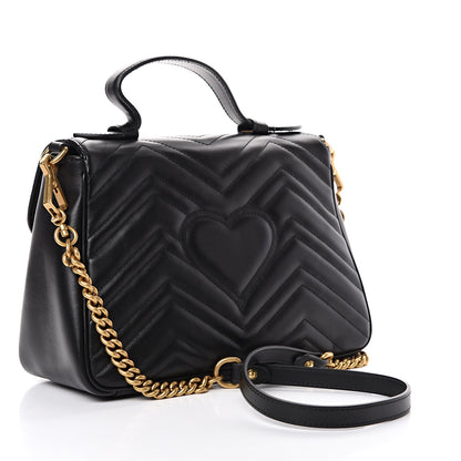 Gucci Calfskin Matelasse Small GG Marmont Top Handle Shoulder Bag Black 2 of 11