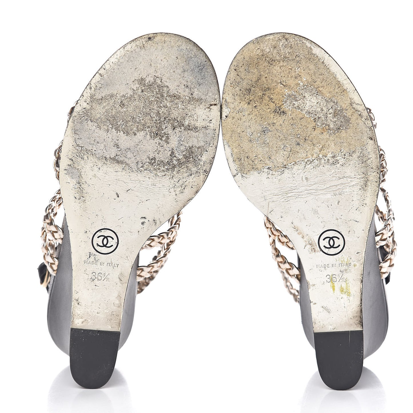Metallic Calfskin Braided Wedge Sandals 36.5 Gold