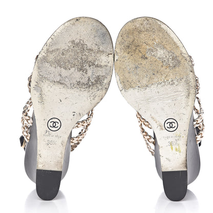 Chanel Metallic Calfskin Braided Wedge Sandals 36.5 Gold 8 of 15